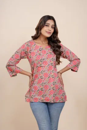 Ekisha's women multicolor beautiful designer floral printed cotton tunic top short kurti