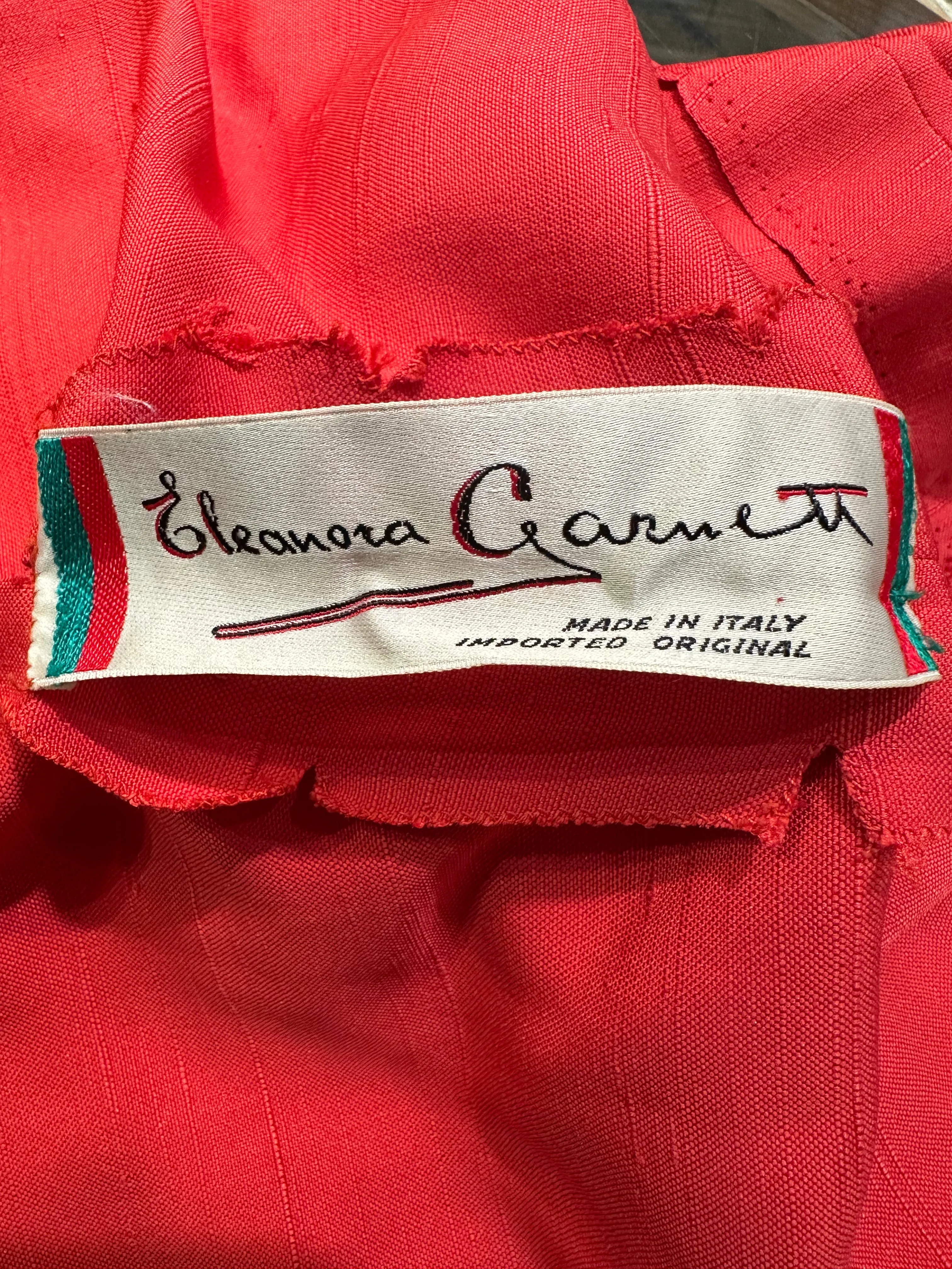 Eleanora Garnett Couture 60s Red Hostess Pantsuit with Gold Lame Jacquard Trim