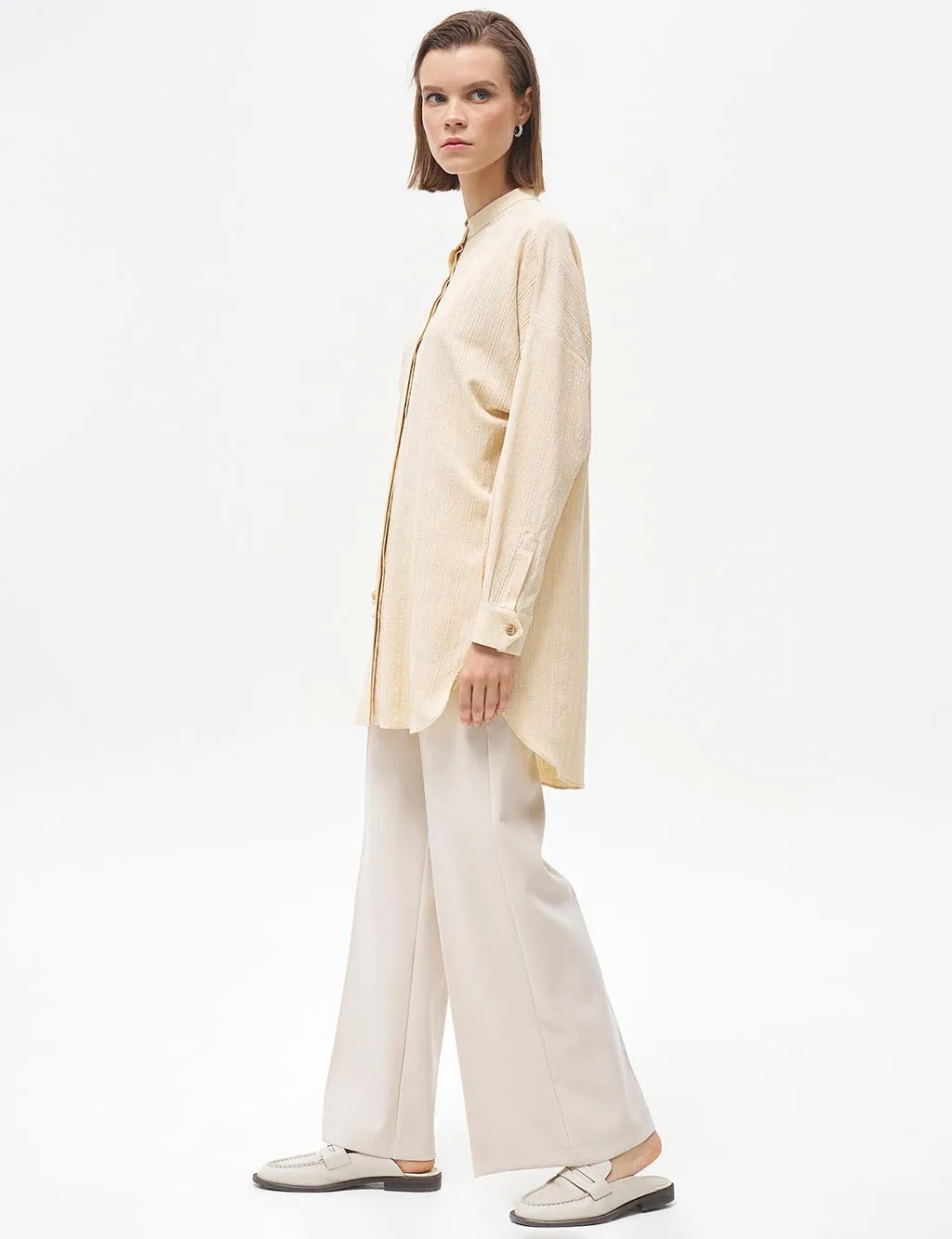 Embroidery Applique Waffle Tunic Cream