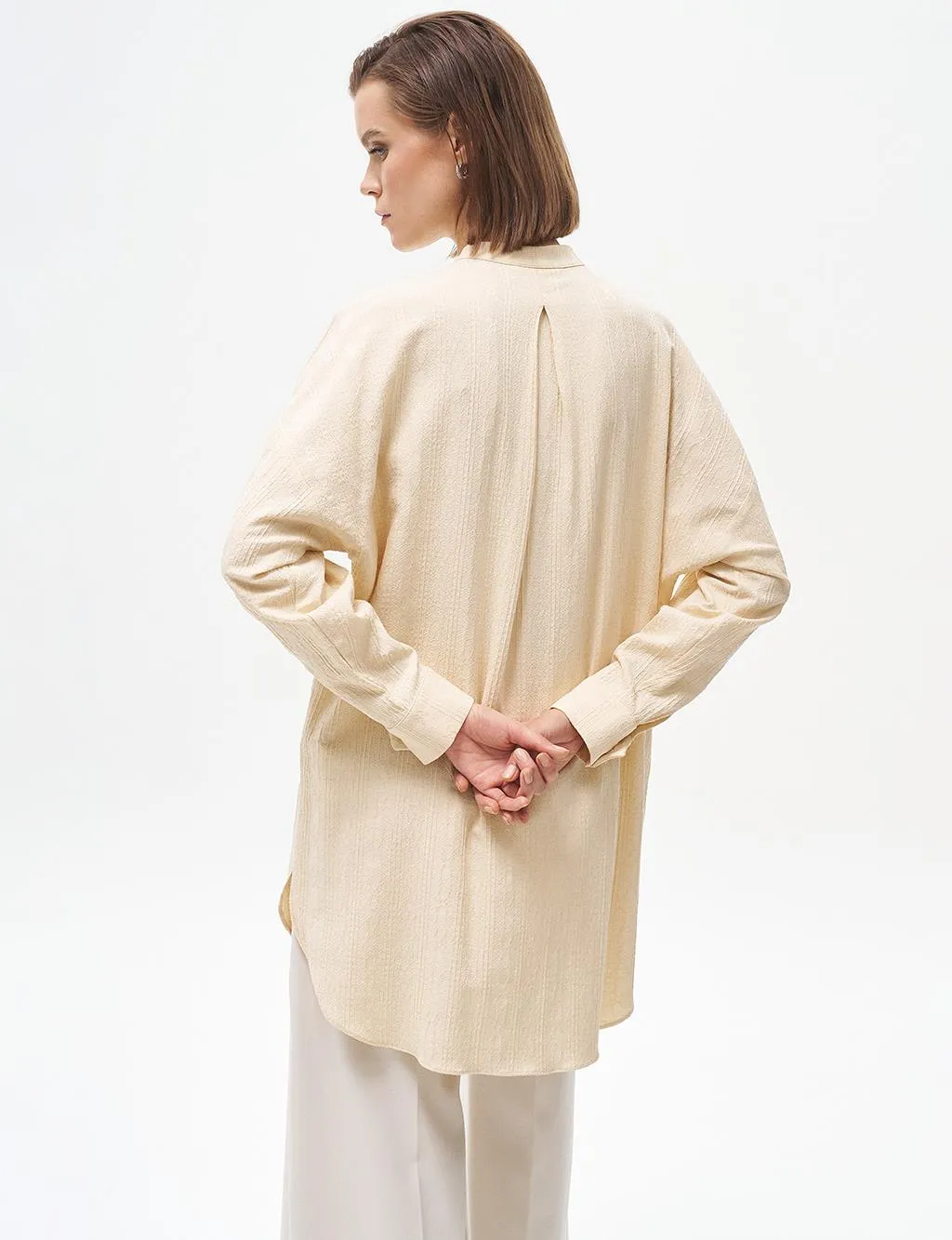 Embroidery Applique Waffle Tunic Cream