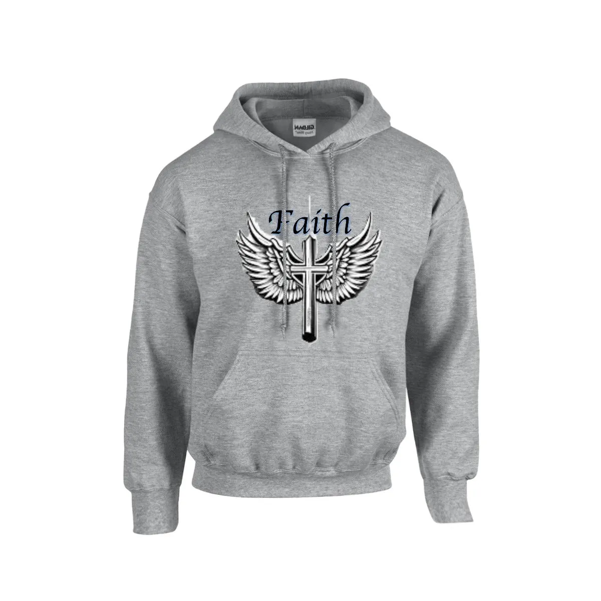 FAITH CROSS WITH WINGS Hoodie For The USA |Gildan 18500