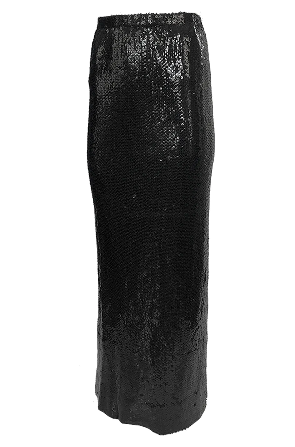 Fall 1974 Bill Blass Densely Covered Black Sequin Fringed Tunic & Skirt Dress Set