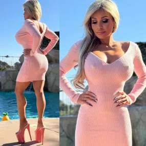FINAL SALE Connie's "PINK CREAM Timeless Sultry VIXEN Sweater Dress" Stretch Fit Cashmere Feel Soft Knit Sweater Mini