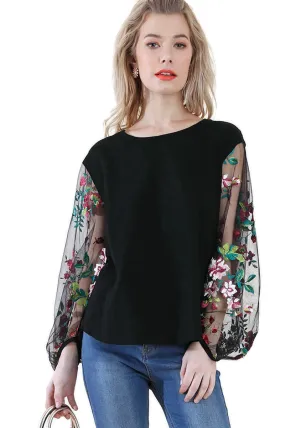 Floral Embroidered Top, Black