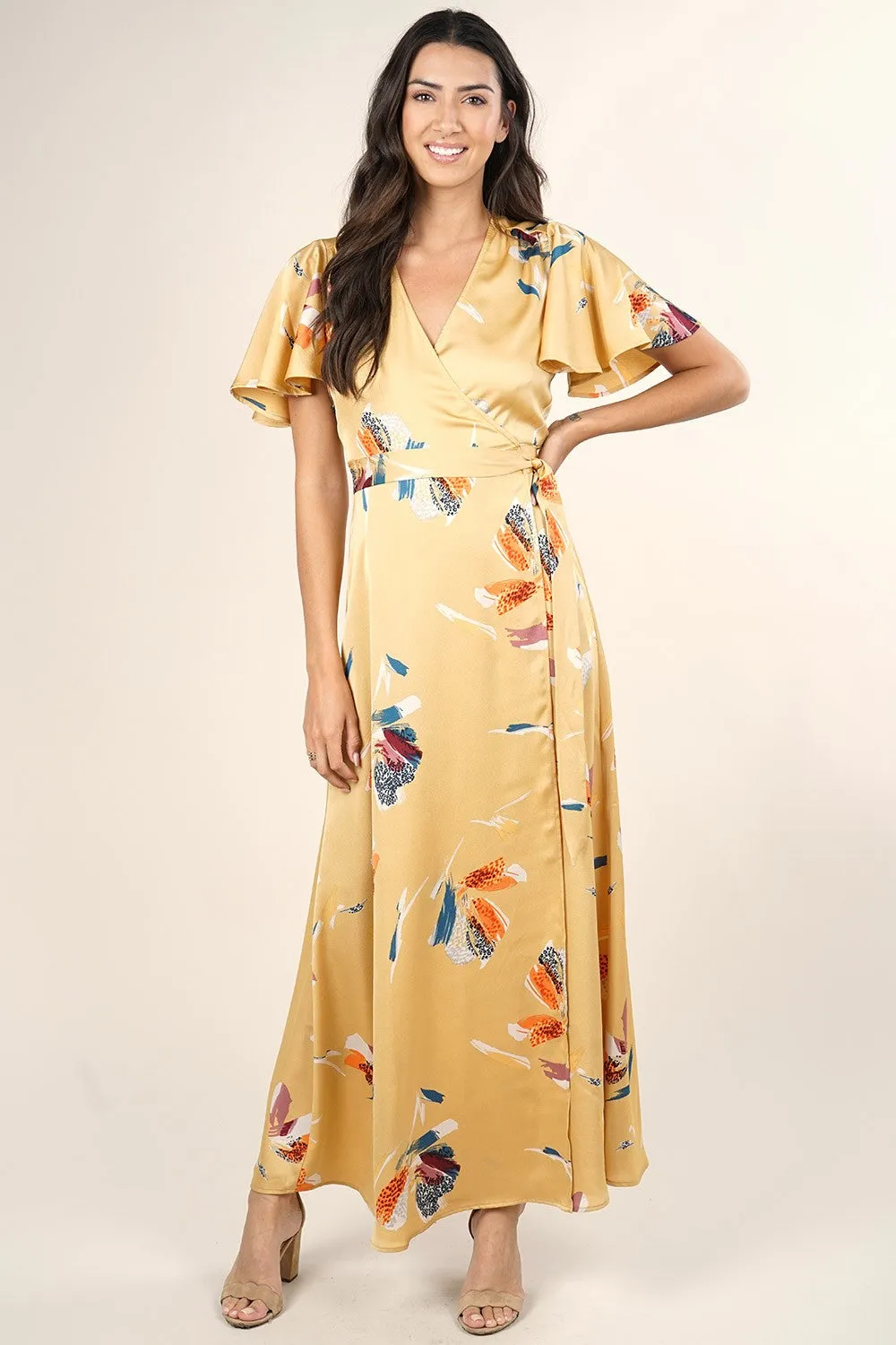 Floral Flutter Maxi Wrap Dress