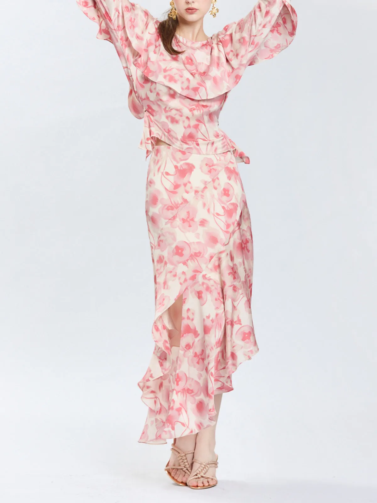 Floral Print Flounce Layer Top