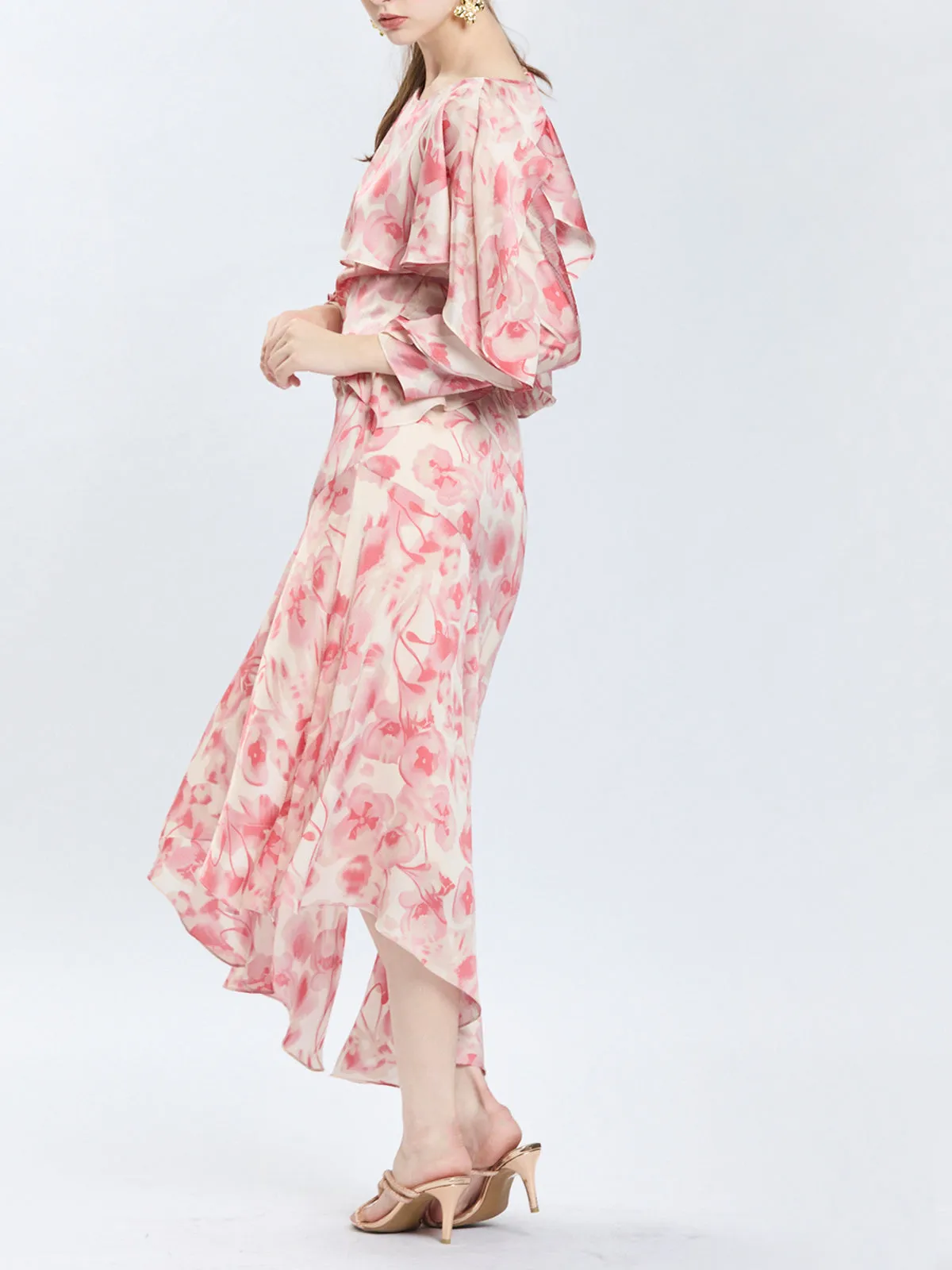 Floral Print Flounce Layer Top