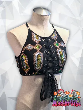 Gemstone Noir Lace Up Backless Crop Top - Made to Order