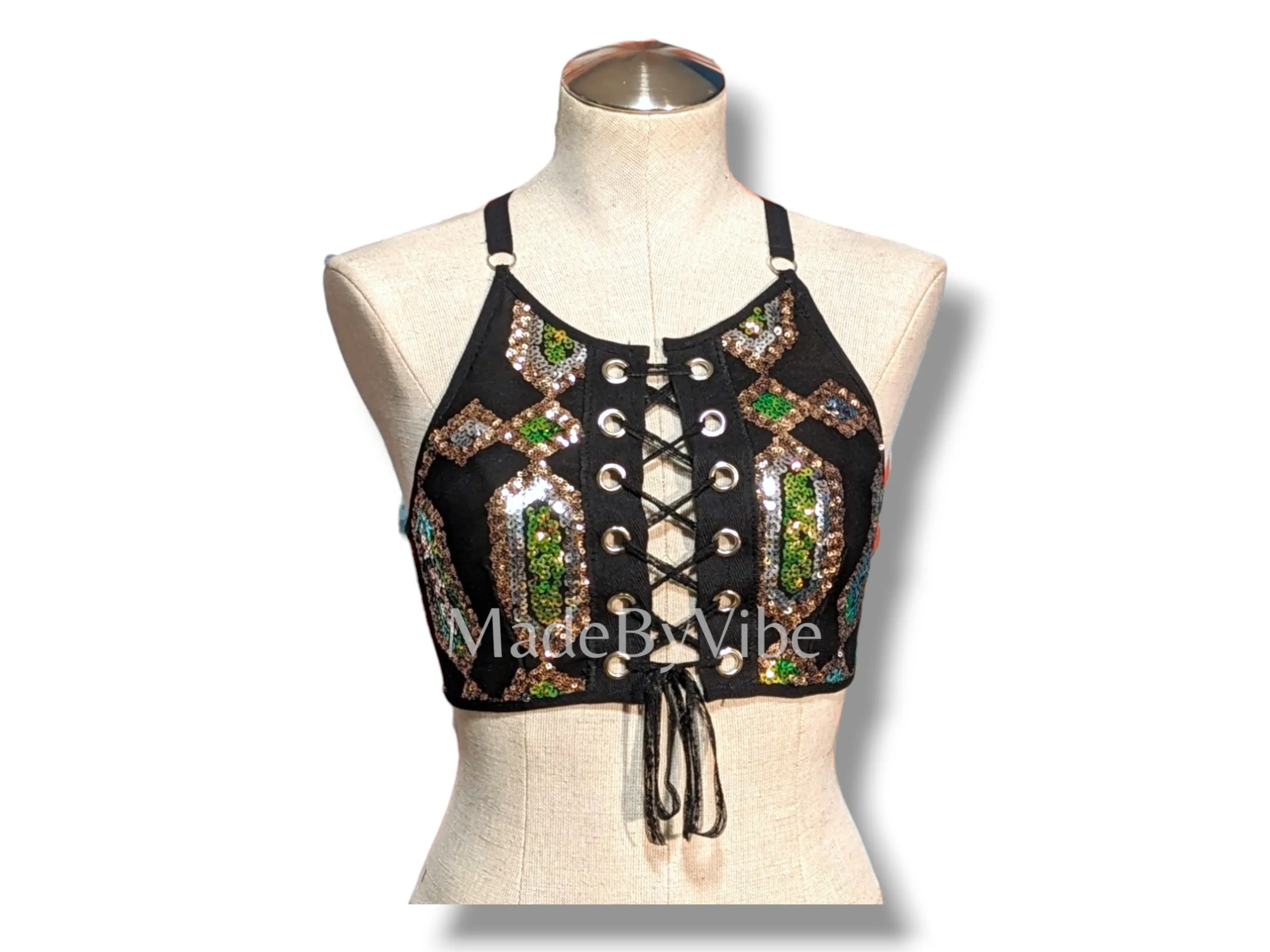 Gemstone Noir Lace Up Backless Crop Top - Made to Order
