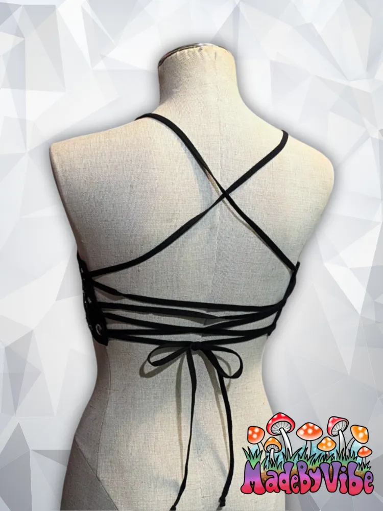 Gemstone Noir Lace Up Backless Crop Top - Made to Order