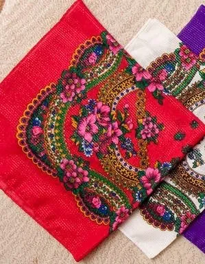 Gold Threaded  Floral Head / Neck  Kokum Scarf