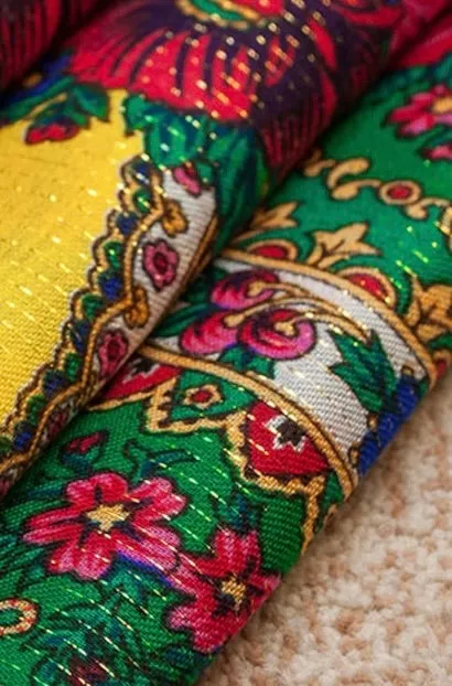 Gold Threaded  Floral Head / Neck  Kokum Scarf