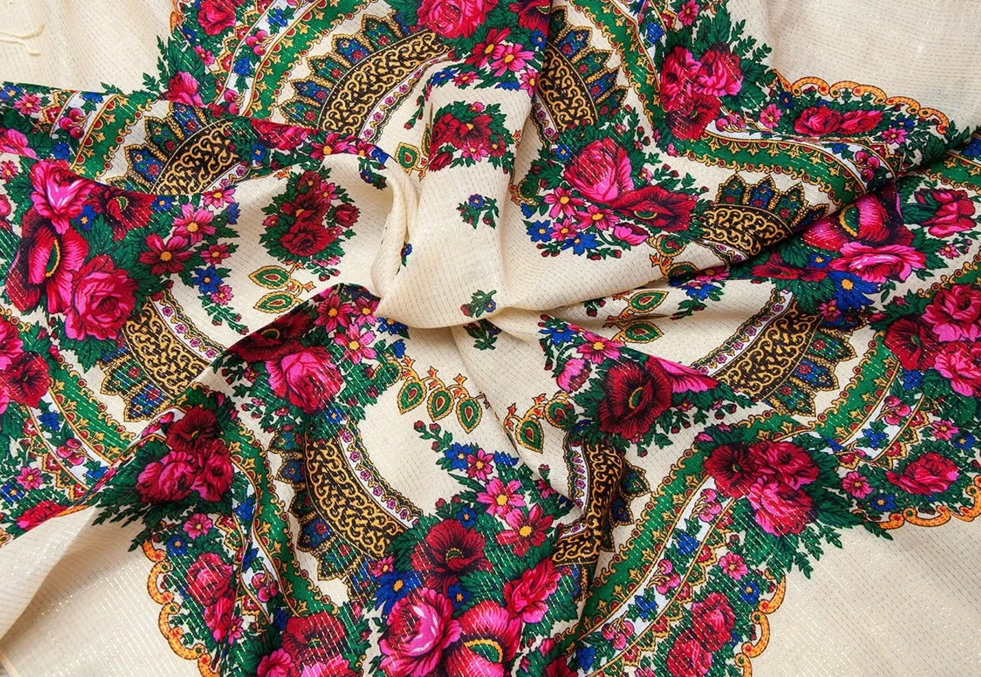 Gold Threaded  Floral Head / Neck  Kokum Scarf