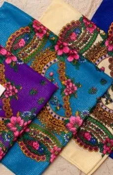 Gold Threaded  Floral Head / Neck  Kokum Scarf