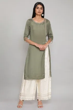 Green Embroidered kurta-Flared Pants Set