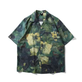 Green Floral Paint Print Shirt