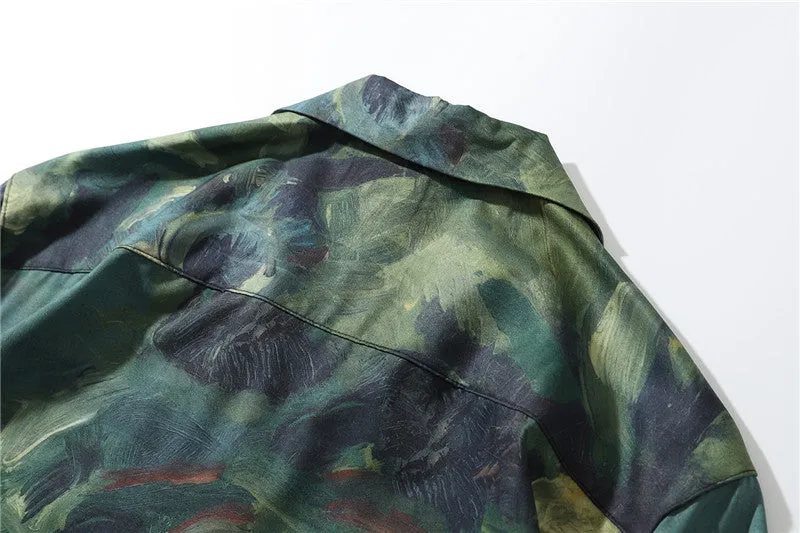 Green Floral Paint Print Shirt