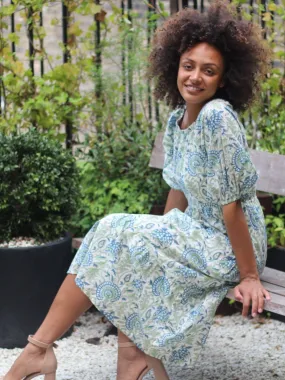 Green Floral Raglan Sleeve Midi Transformation Dress