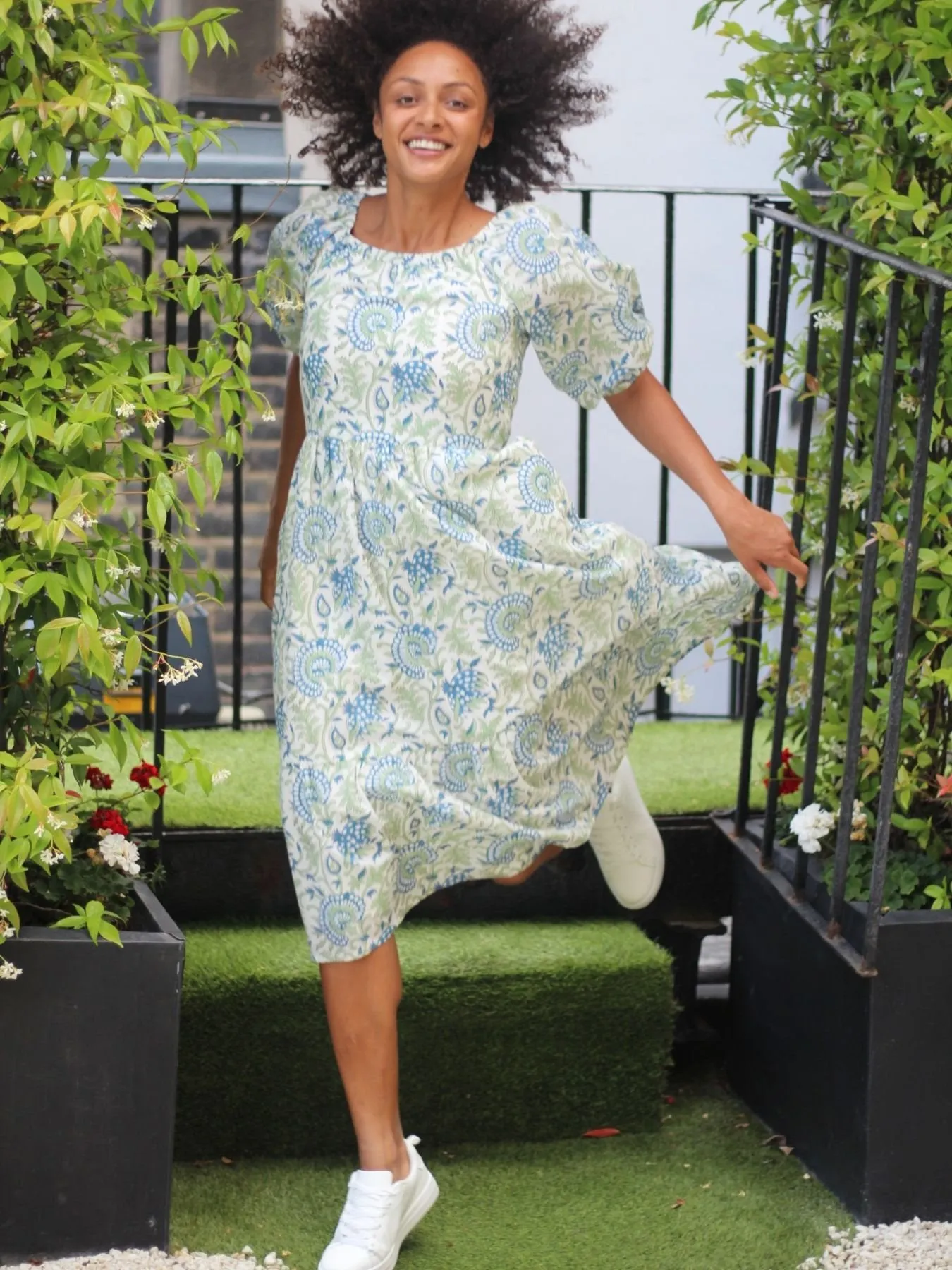Green Floral Raglan Sleeve Midi Transformation Dress