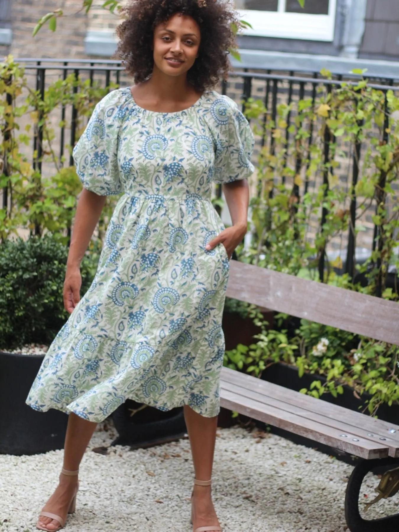 Green Floral Raglan Sleeve Midi Transformation Dress
