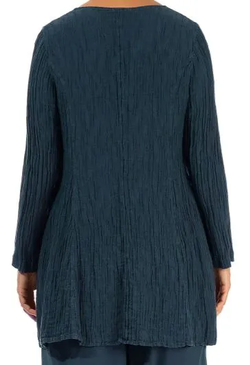 GRIZAS- FLARED CRINKLED DARK TEAL SILK TUNIC