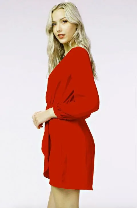 Hannah Cranberry Red Long Sleeve Wrap Dress
