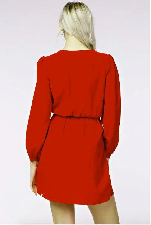 Hannah Cranberry Red Long Sleeve Wrap Dress