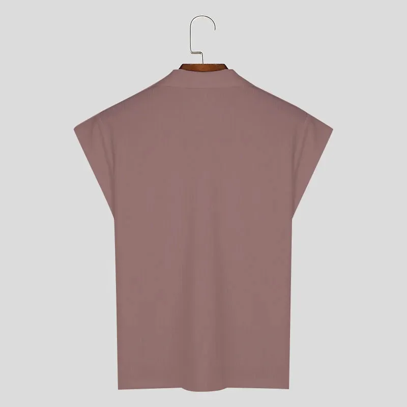 INCERUN männer T Shirt Gestrickte Einfarbig Revers Kurzarm Casual Männer Kleidung Sommer Streetwear 2024 Mode T Tops s-5XL