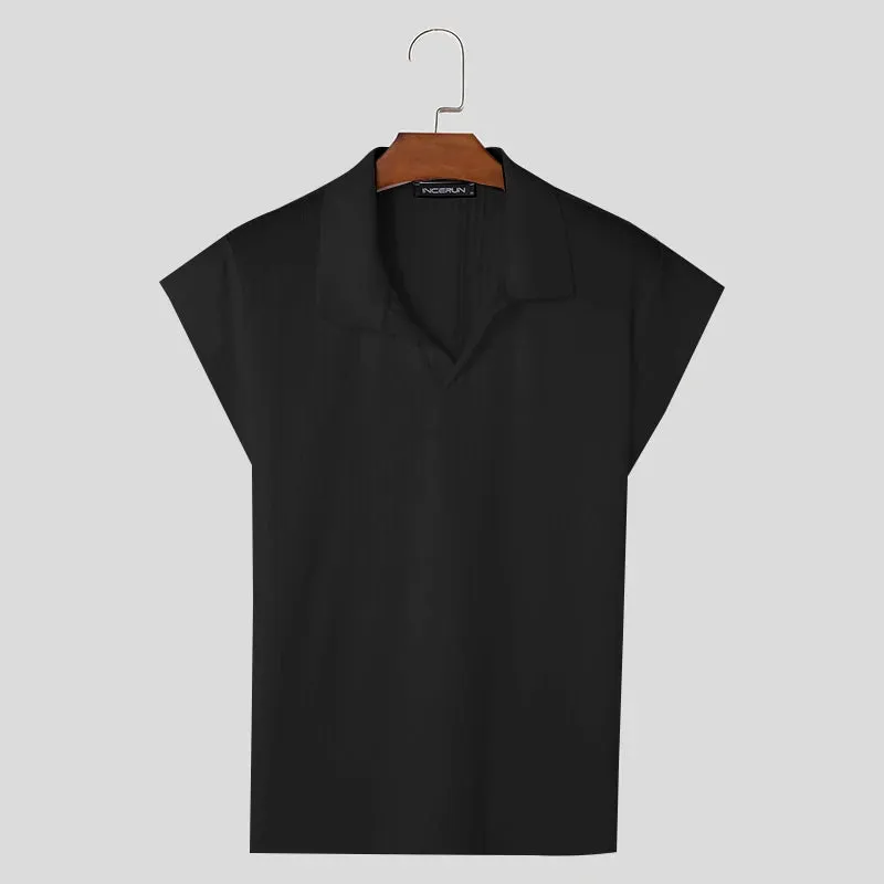 INCERUN männer T Shirt Gestrickte Einfarbig Revers Kurzarm Casual Männer Kleidung Sommer Streetwear 2024 Mode T Tops s-5XL