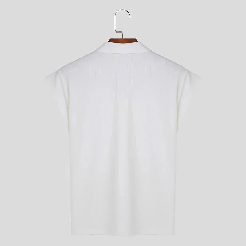 INCERUN männer T Shirt Gestrickte Einfarbig Revers Kurzarm Casual Männer Kleidung Sommer Streetwear 2024 Mode T Tops s-5XL