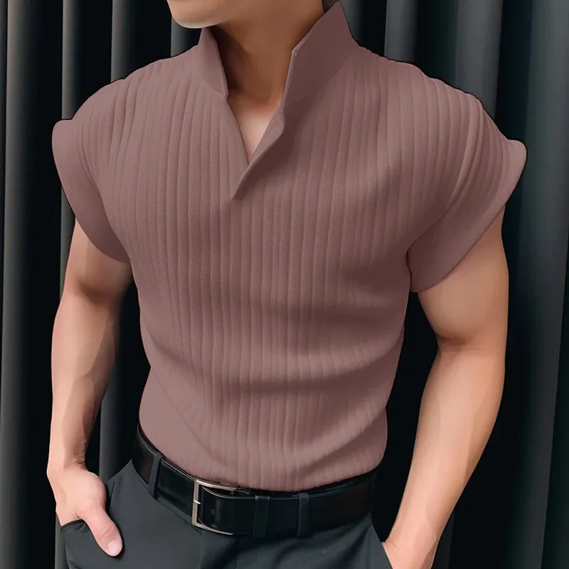 INCERUN männer T Shirt Gestrickte Einfarbig Revers Kurzarm Casual Männer Kleidung Sommer Streetwear 2024 Mode T Tops s-5XL