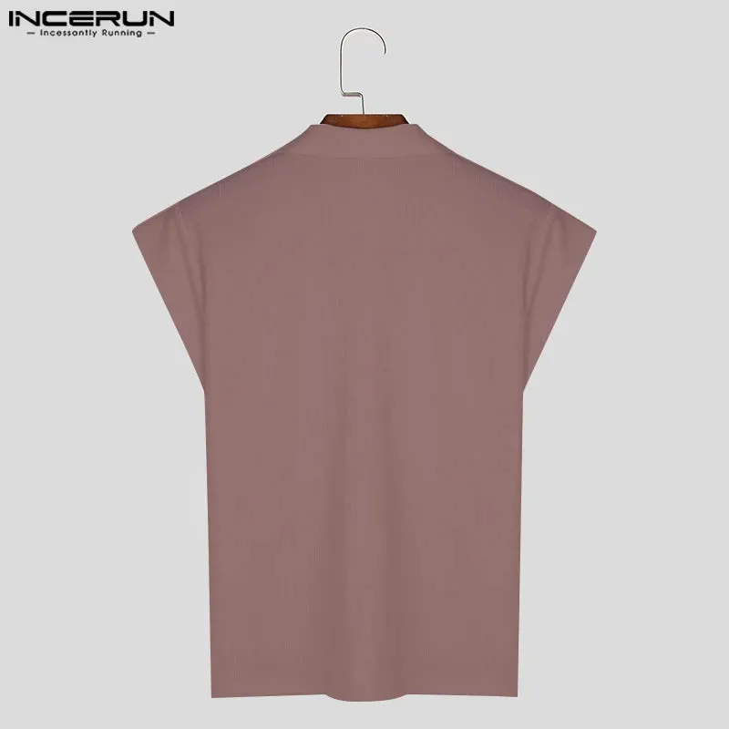 INCERUN männer T Shirt Gestrickte Einfarbig Revers Kurzarm Casual Männer Kleidung Sommer Streetwear 2024 Mode T Tops s-5XL