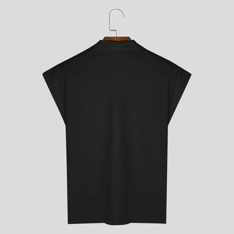 INCERUN männer T Shirt Gestrickte Einfarbig Revers Kurzarm Casual Männer Kleidung Sommer Streetwear 2024 Mode T Tops s-5XL