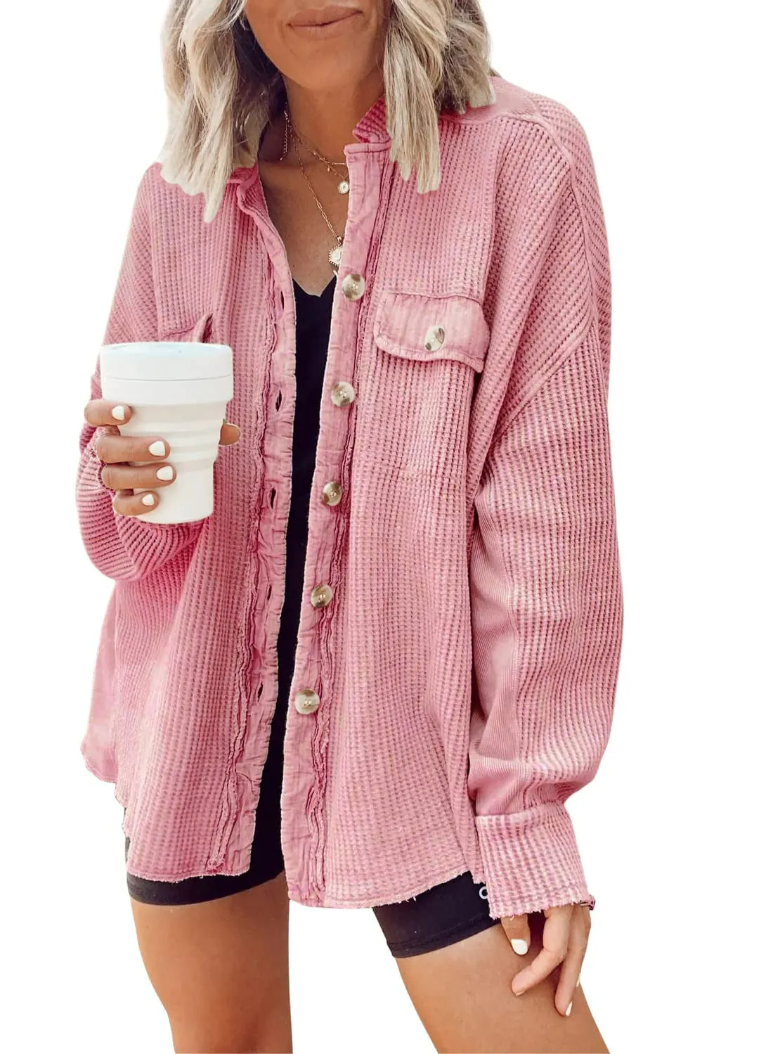 Irregular Design Waffle Plaid Thermal Shirt