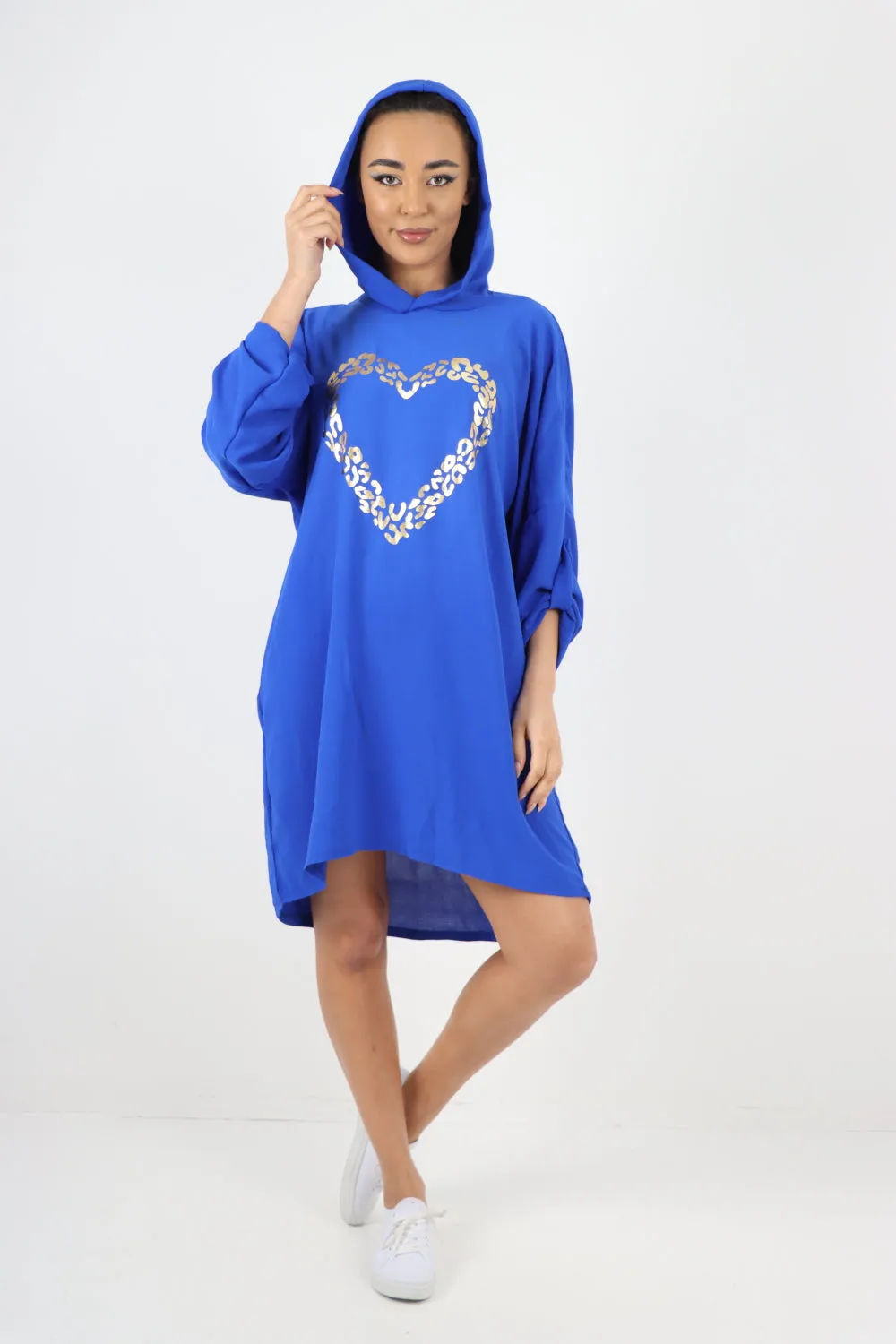 Italian Printed Foil Heart Hooded Tunic Top