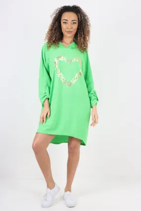 Italian Printed Foil Heart Hooded Tunic Top