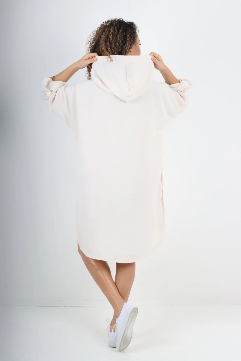 Italian Printed Foil Heart Hooded Tunic Top