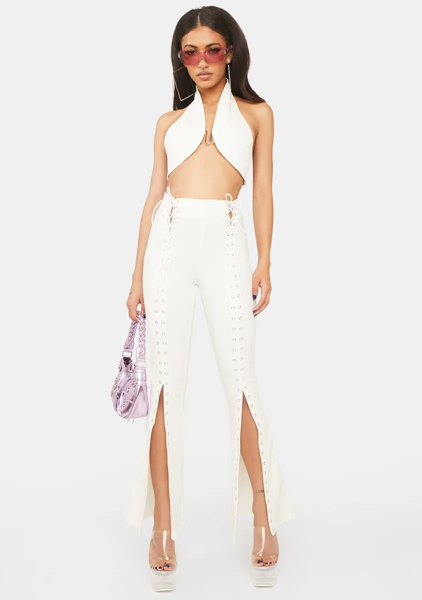 Ivory Caught Up In You Lace Up Pants