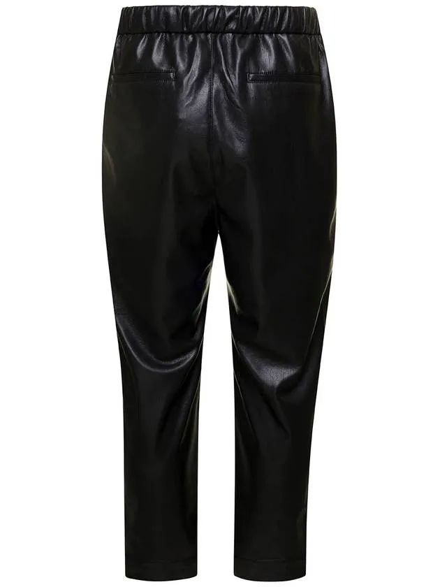 'Jain' Black Pants With Drawstring In Faux Leather Man