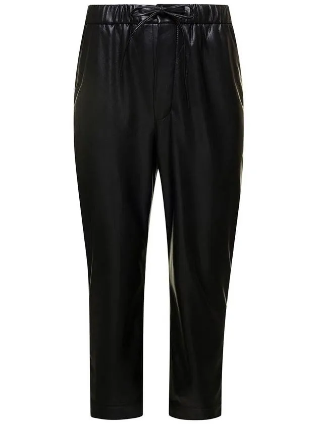 'Jain' Black Pants With Drawstring In Faux Leather Man