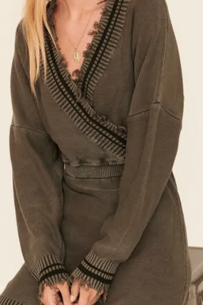 Knit Sweater Mini Dress with Raw Edge Detail