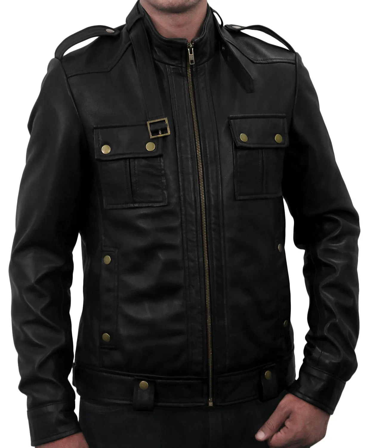 Leather Jackets Hub Mens Genuine Lambskin Leather Jacket (Black, Officer Jacket) - 1501075