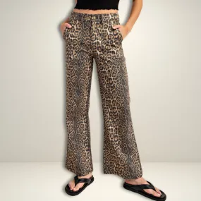 Leopard Twill Wide Leg Pants S-L