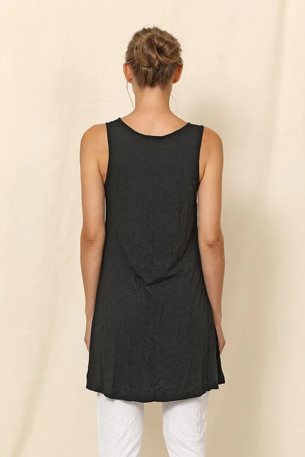 Long Crinkle Tank - Black