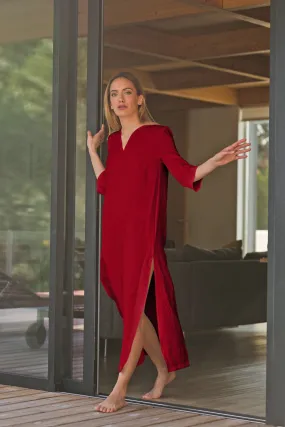 Long linen tunic dress burgundy - Carol