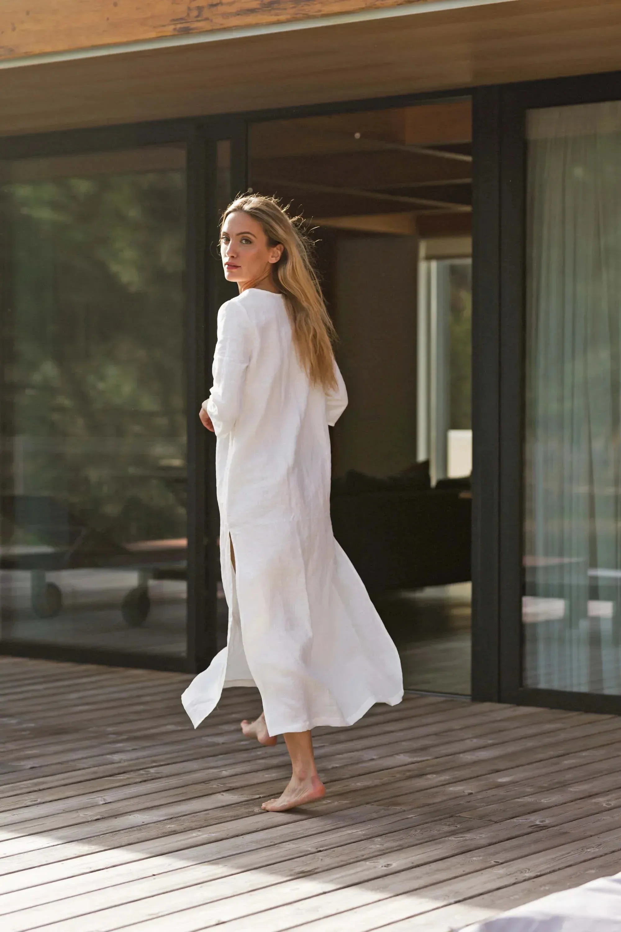 Long linen tunic dress burgundy - Carol