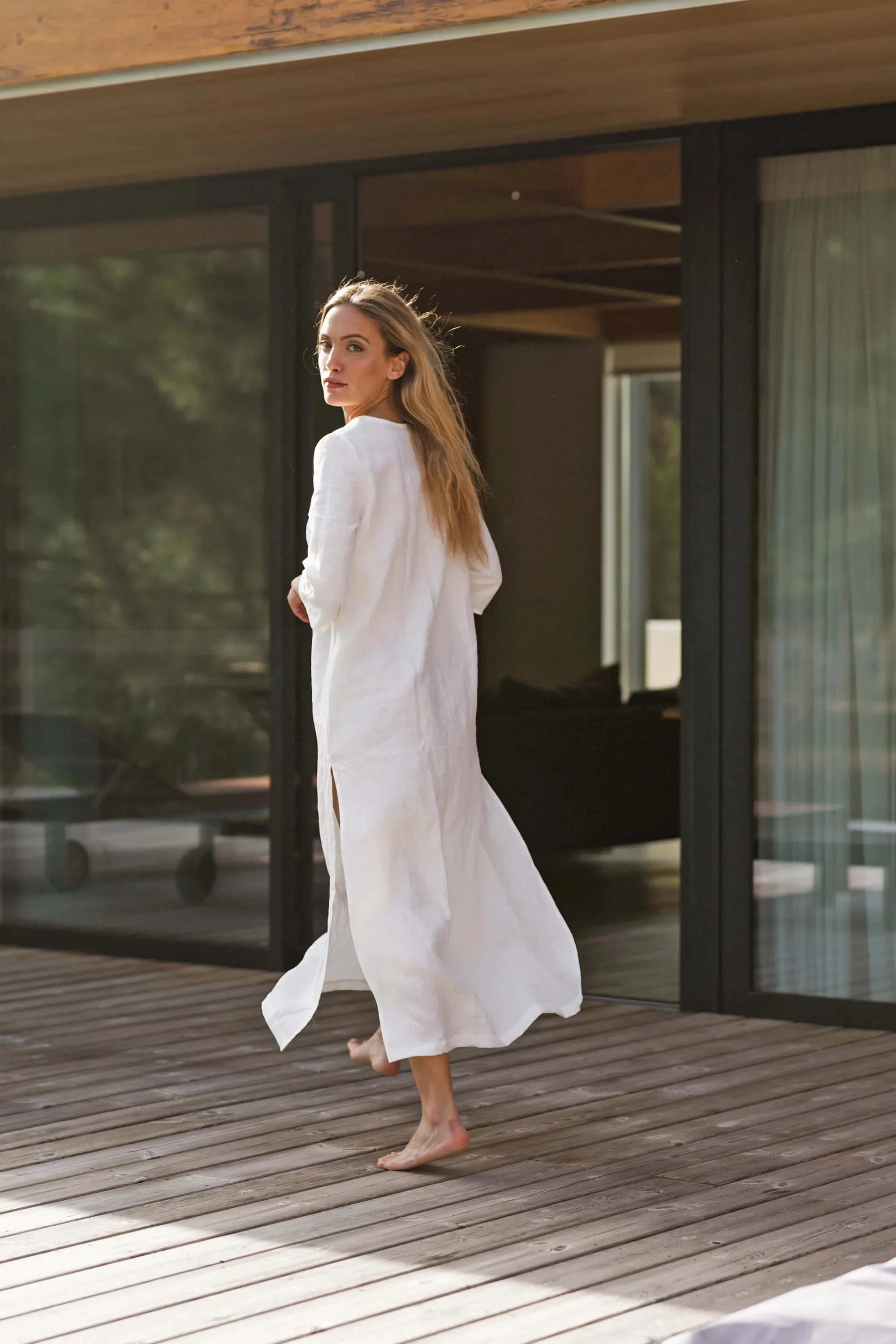 Long linen tunic dress white - Carol