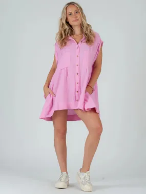 Lucca Couture GABRIELA Button Down Tunic Top in Pink