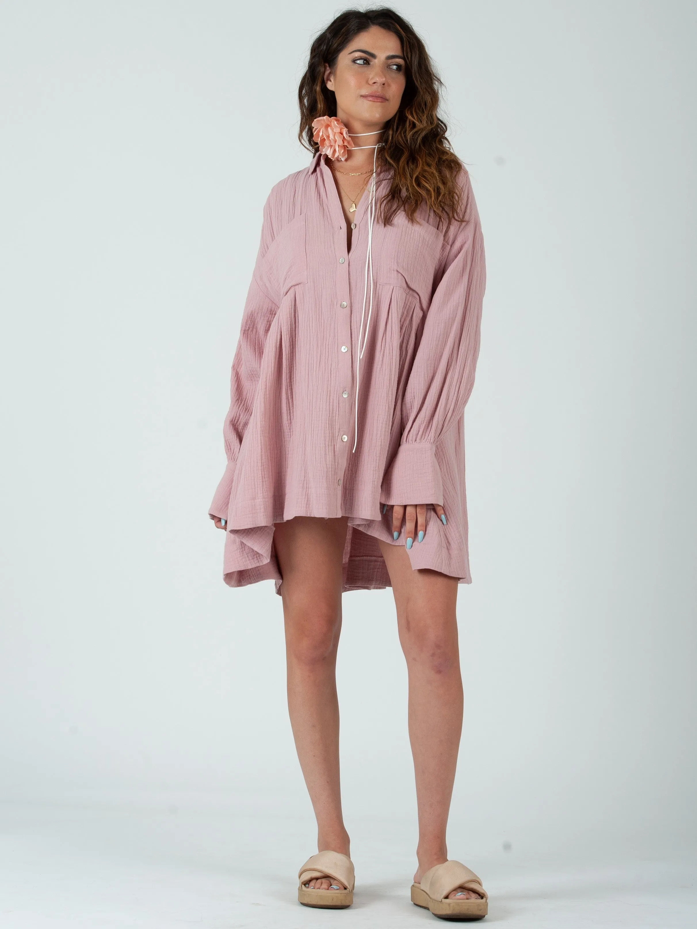 Lucca Couture KIARA Button Down Mini Dress in Satinwood