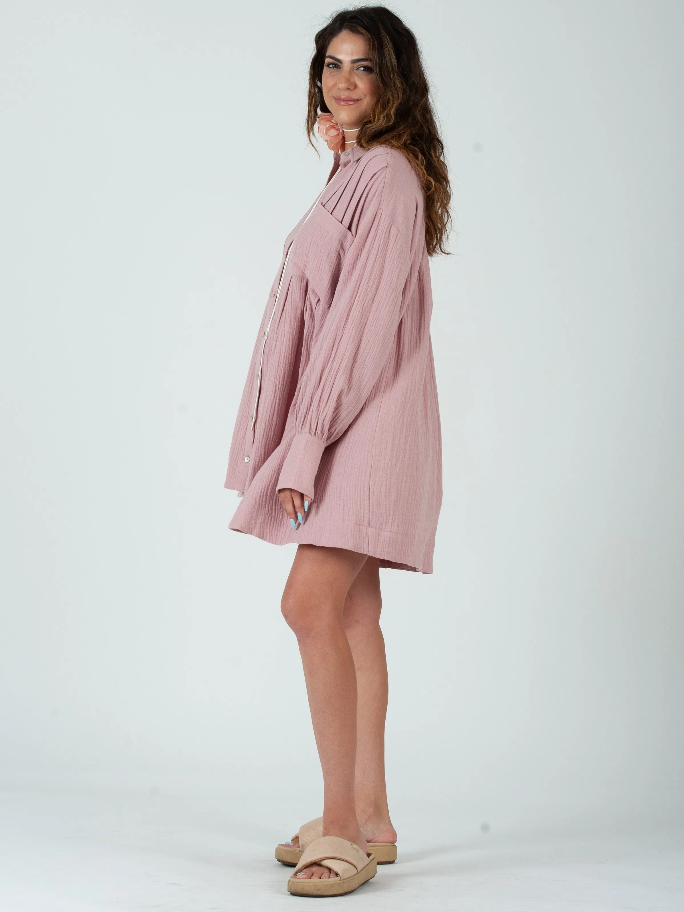 Lucca Couture KIARA Button Down Mini Dress in Satinwood